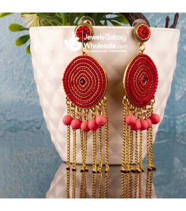 Red Gold-Plated Handcrafted Circular Drop Earrings