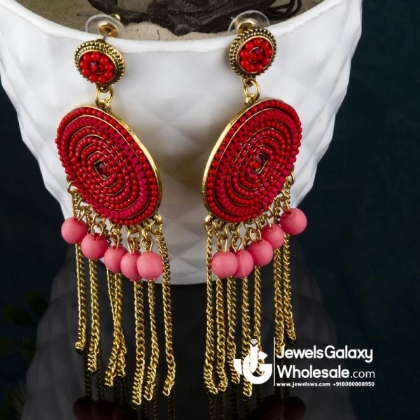 Red Gold-Plated Handcrafted Circular Drop Earrings