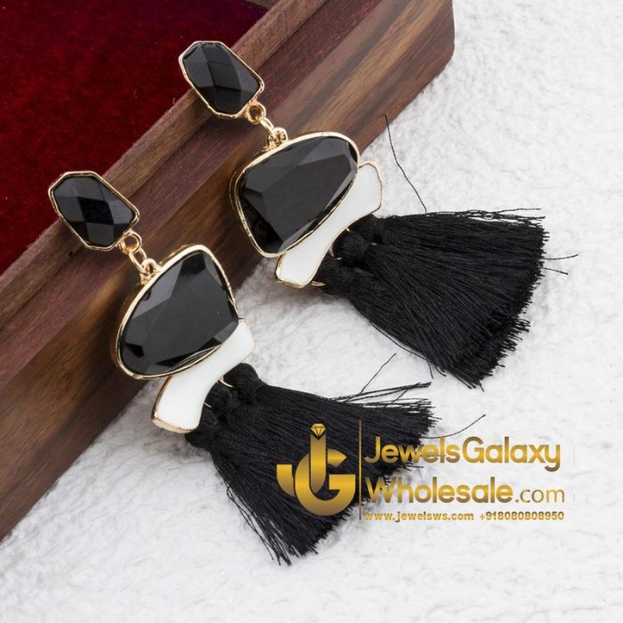 Gold Plated Onyx Black Tassel Earrings