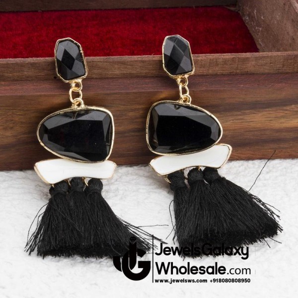 Gold Plated Onyx Black Tassel Earrings