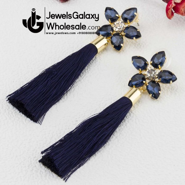 Gold Plated Blue Star Tassel Earrings