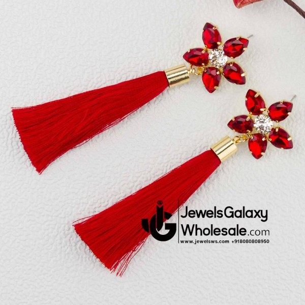 Gold Plated Red Star Tassel Earrings