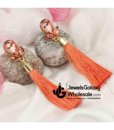 Gold Plated Designer Orange Club Tassel Earrings