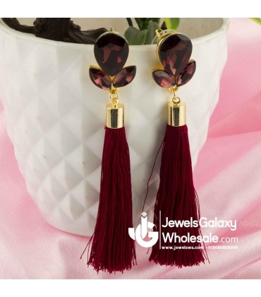 Gold Plated Designer Magenta Club Tassel Earrings