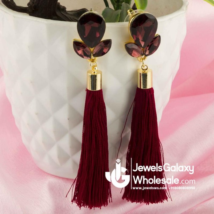 Gold Plated Designer Magenta Club Tassel Earrings