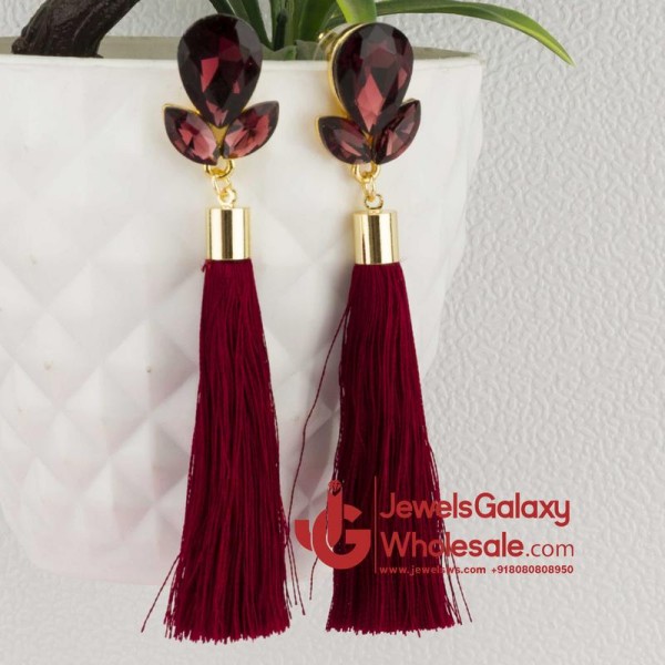 Gold Plated Designer Magenta Club Tassel Earrings