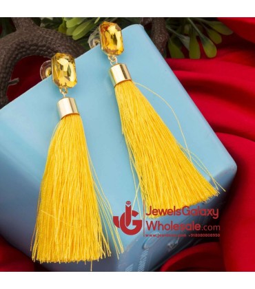 Gold Plated Designer Yellow Geometrical Tassel Earrings