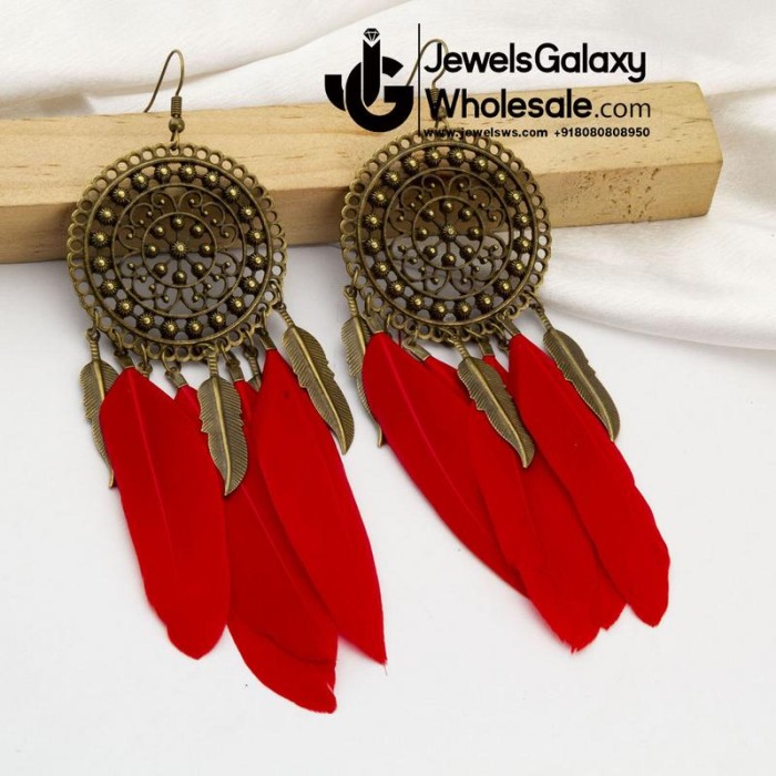 Red Antique Gold-Plated Contemporary Drop Earrings