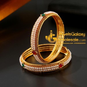 Guaranteed Gold Plated Ruby Green Pearl Bangles