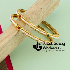 Guaranteed Gold Plated Ruby Green Pearl Bangle Set of 2 12240