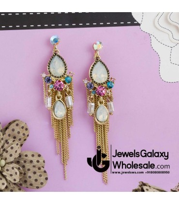 Floral Onyx Multicolour Chain Drop Earrings 12537