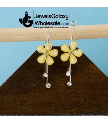 Yellow Floral Platinum Plated American Diamond Drop Earrings 12661