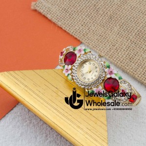 Rose Gold Plated Multicolour Floral American Diamond Bracelet Watch 1112