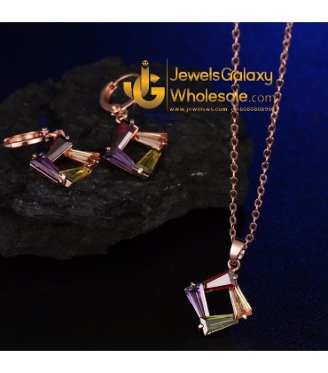 Rose Gold Plated Cubic Zirconia Multicolour Jewellery Set 4011