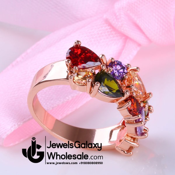 Rose Gold Plated Cubic Zirconia Multicolour Floral Pendant with Ring 4020