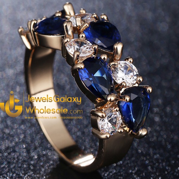 Rose Gold Plated Blue Cubic Zirconia Jewellery Set with Ring 4041