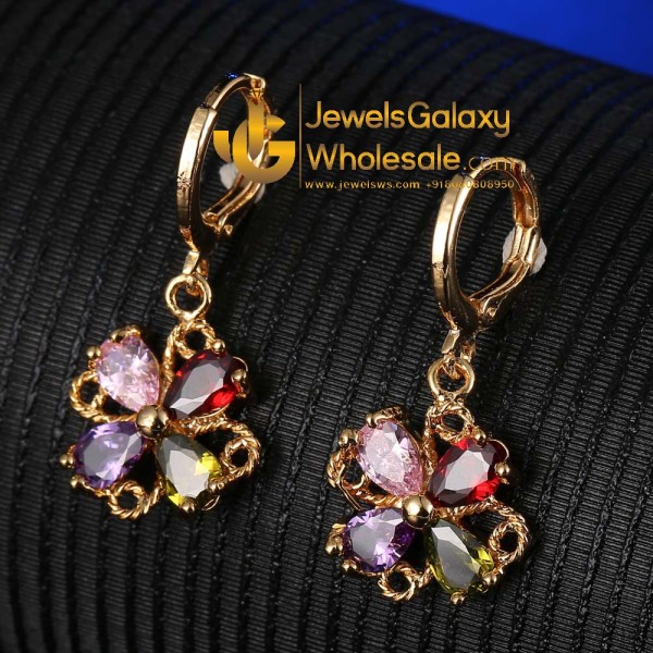 Gold Plated Multicolour Cubic Zirconia Floral Jewellery Set 4046