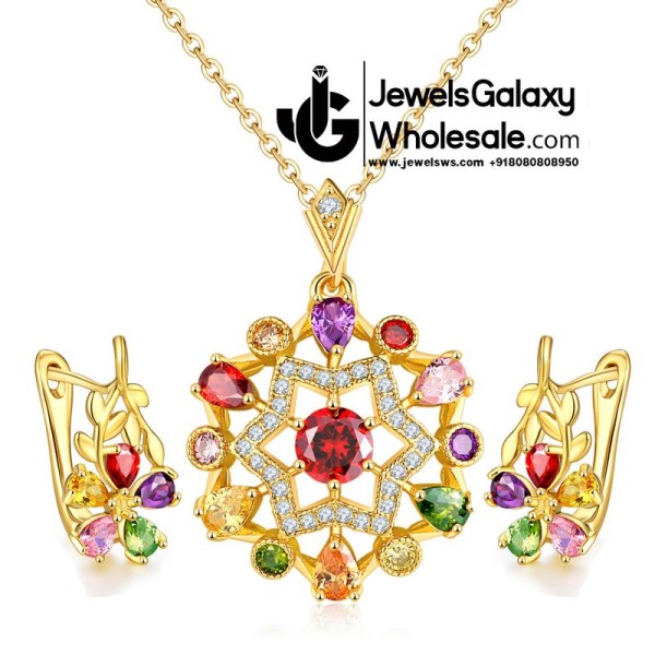 Gold Plated Cubic Zirconia Star Shaped Pendant Set