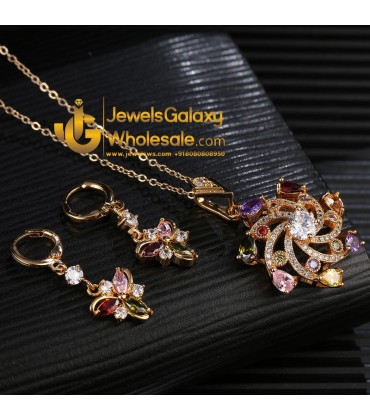 Gold Plated Cubic Zirconia Floral Shaped Pendant Set