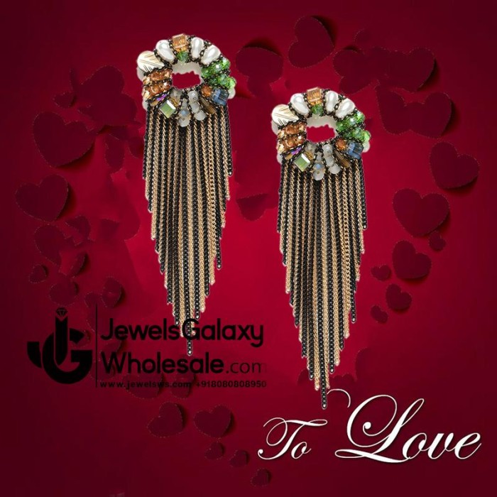 Onyx Multicolour Designer Chain Drop Earrings