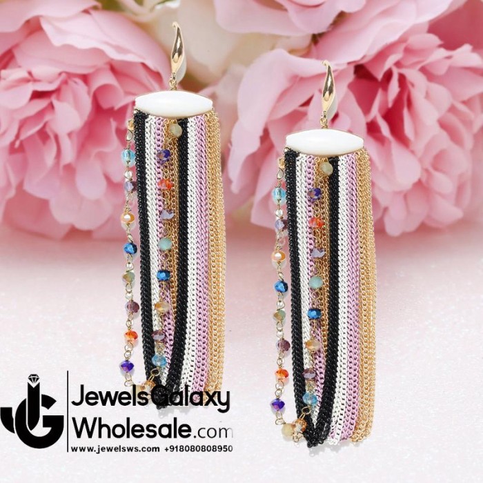 Onyx Multicolour Designer Chain Drop Earrings