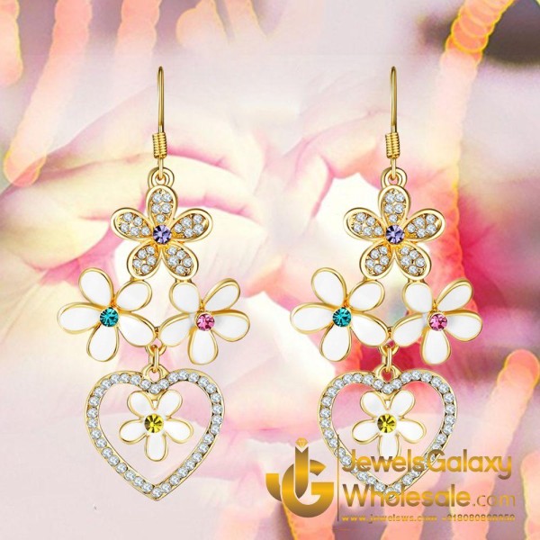 Crystal Elements Gold Plated Floral Drop Earrings 2305