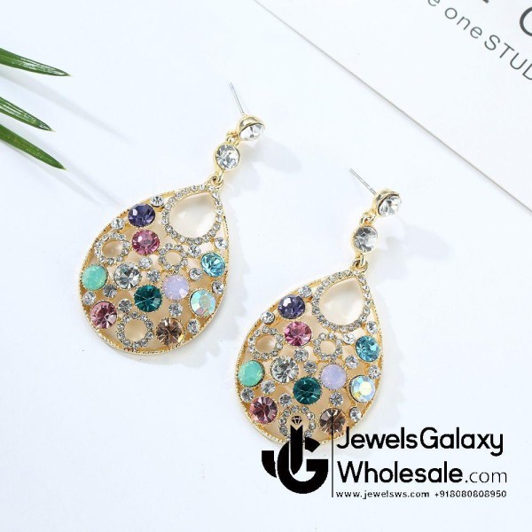 Crystal Elements Gold Plated Multicolour Chandelier Earrings 2307