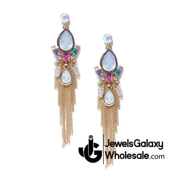 Opal Folklore Gemisphere Gold Plated Multicolour Chain Drop Earrings