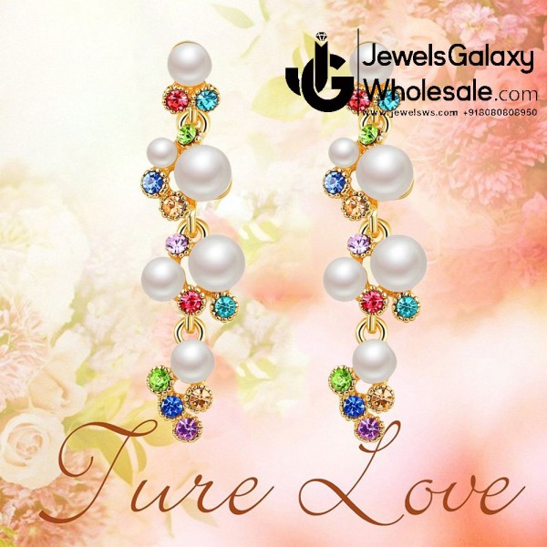 Crystal Elements Gold Plated Multicolour Pearl Drop Earrings 2329