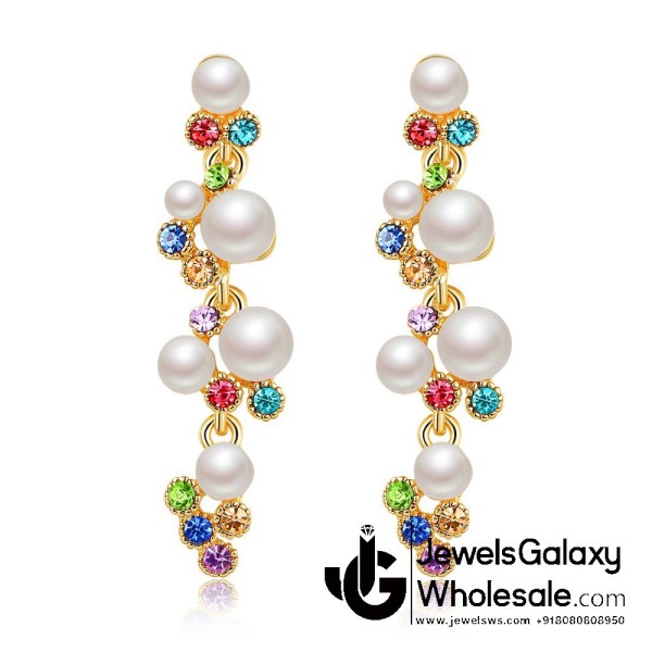 Crystal Elements Gold Plated Multicolour Pearl Drop Earrings 2329