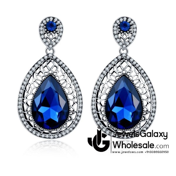 Platinum Plated American Diamond Drop Earrings 2342