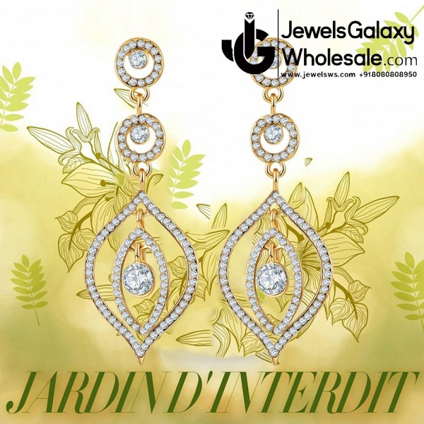 Gold Plated American Diamond Contemporary Drop Earrings 2372