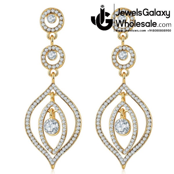 Gold Plated American Diamond Contemporary Drop Earrings 2372