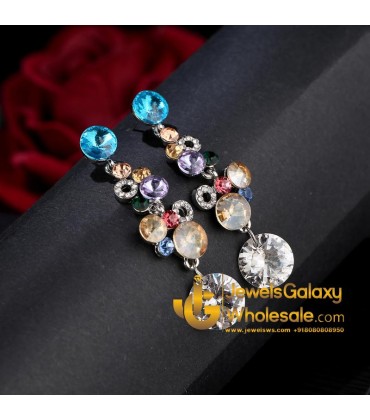 Platinum Plated Multicolour Crystal Drop Earrings