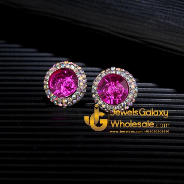 Platinum Plated Pink-Coloured Crystal Clip-on Earrings