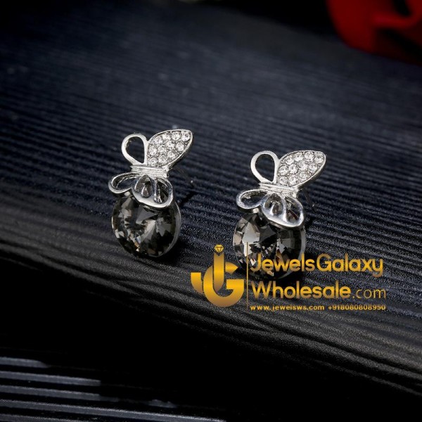 Platinum Plated Black Crystal Clip-On Earrings