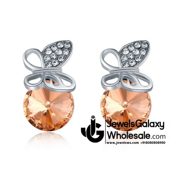 Platinum Plated Orange Crystal Clip-On Earrings