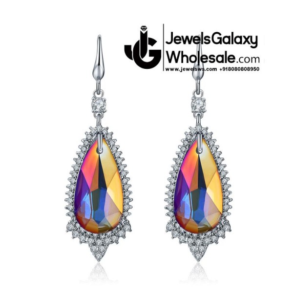 Platinum Plated Crystal Drop Earrings