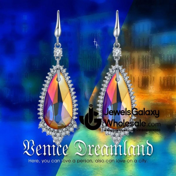 Platinum Plated Crystal Drop Earrings