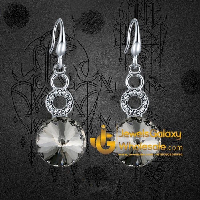 Platinum Plated Black Crystal AD Drop Earrings