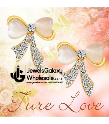 Gold Plated Peach Bow Shaped Earrings