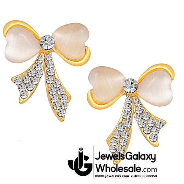 Gold Plated Peach Bow Shaped Earrings