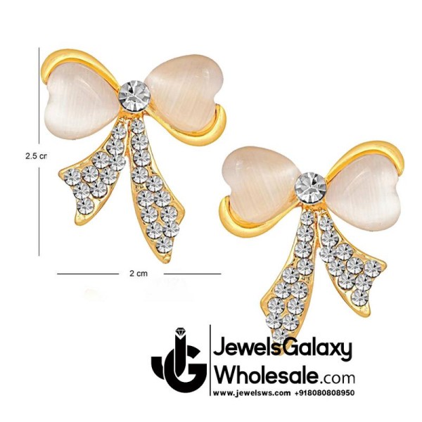 Gold Plated Peach Bow Shaped Earrings