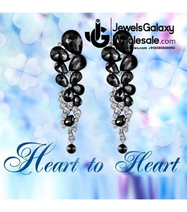 Platinum Plated Handcrafted Black Drop Earrings