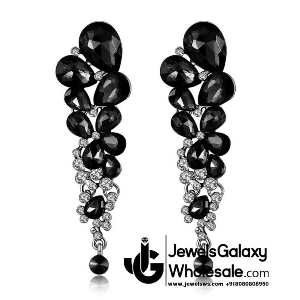 Platinum Plated Handcrafted Black Drop Earrings