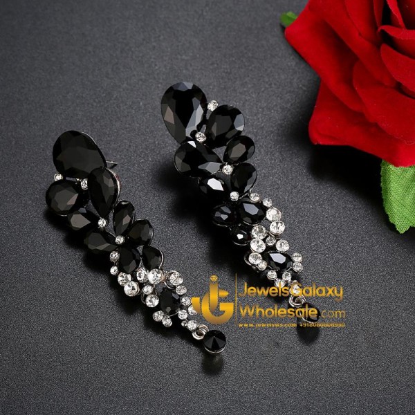 Platinum Plated Handcrafted Black Drop Earrings