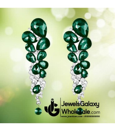 Platinum Plated Handcrafted Green Drop Earrings