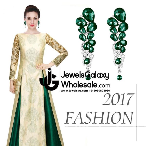 Platinum Plated Handcrafted Green Drop Earrings