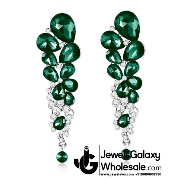 Platinum Plated Handcrafted Green Drop Earrings