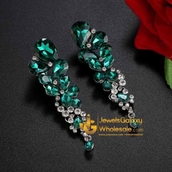 Platinum Plated Handcrafted Green Drop Earrings